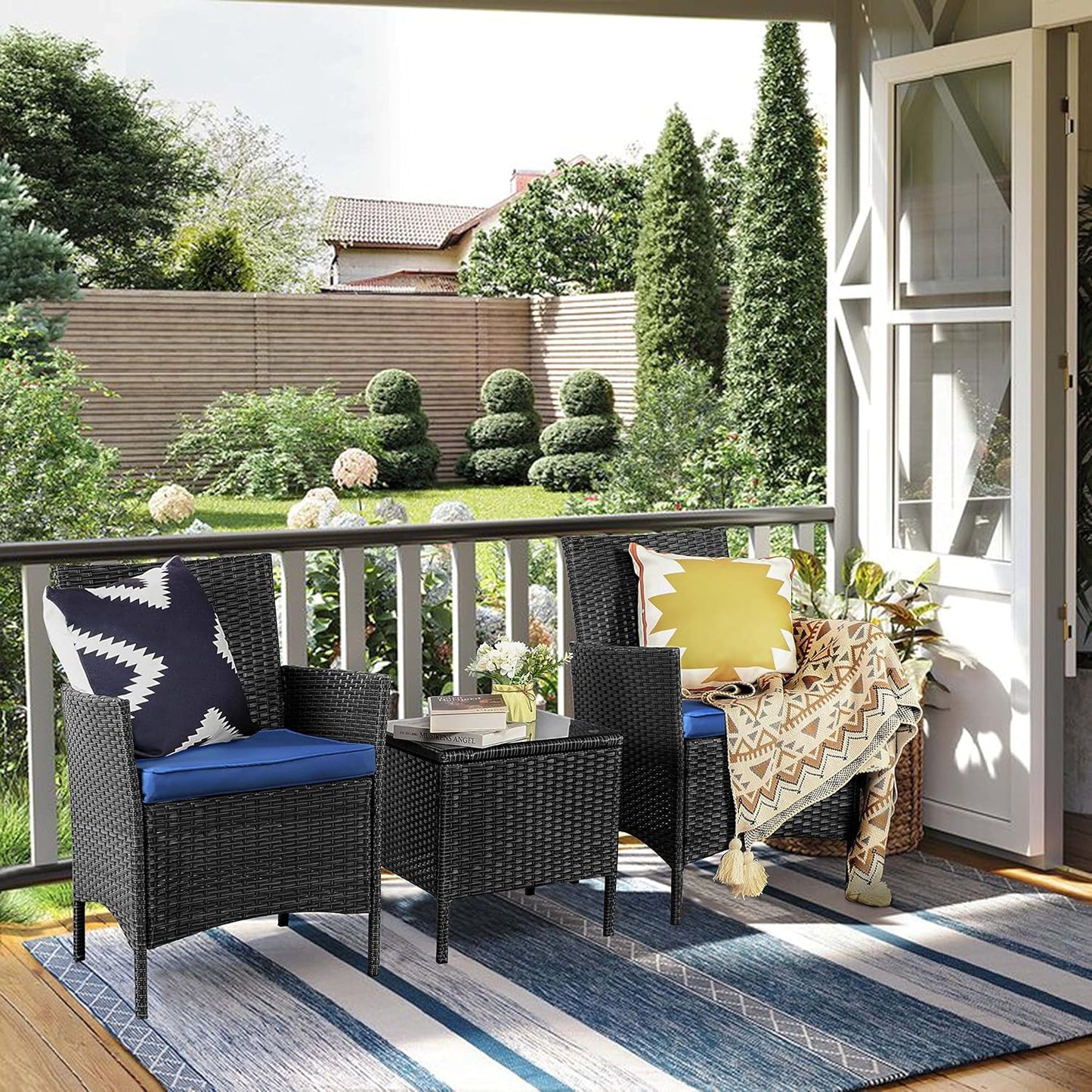 3 Pieces Patio Furniture Sets,Wicker Patio Set,Pe Rattan Patio Furniture,Patio Bistro Sets,Porch Furniture,Outdoor Conversation Sets,Wicker Patio Chairs,Balcony Furniture Set
