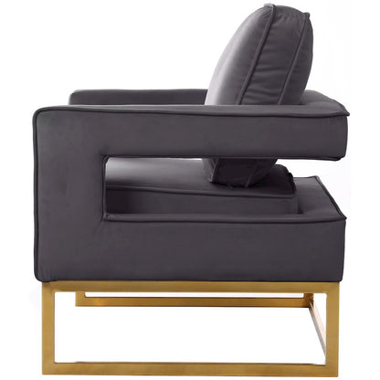 Noah Gray Velvet Accent Chair with Gold Iron Base