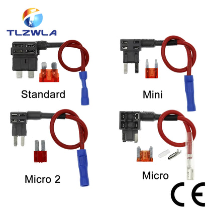 12V MINI SMALL MEDIUM Size Car Fuse Holder Add-A-Circuit TAP Adapter with 10A Micro Mini Standard ATM Blade Fuse